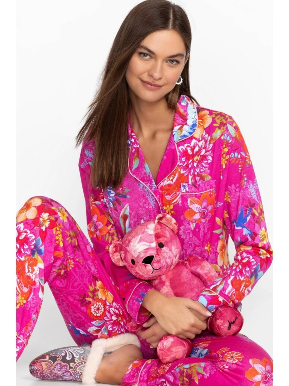Johnny Was Pink Printed Velvet Bear NWT